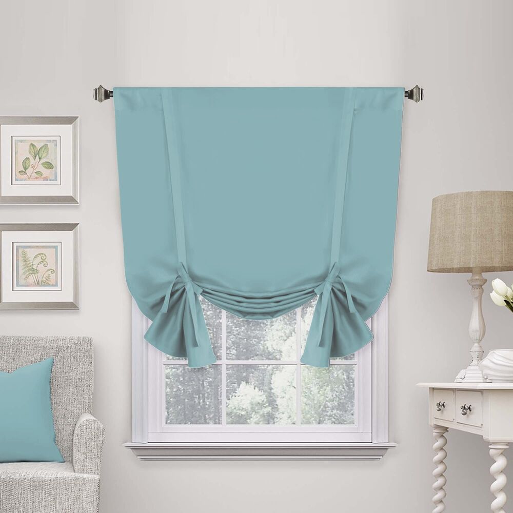 Single 42W x 63L, Blackout Tie Up Curtain, Thermal Insulated (Mineral Blue)
